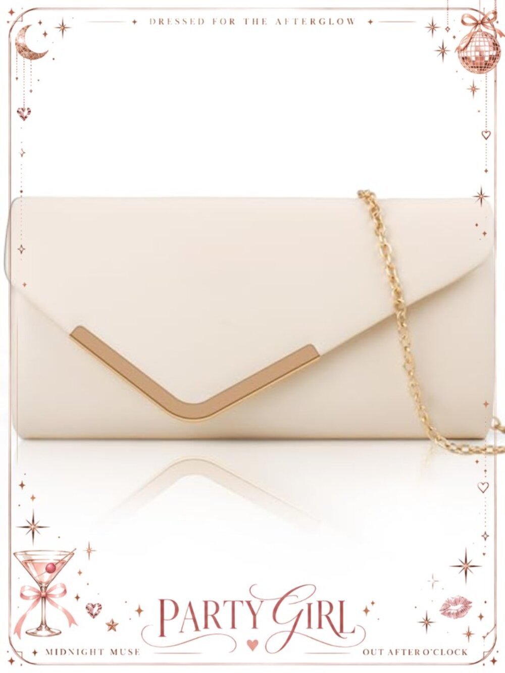 Faux Leather Envelope Clutch Evening Bag with Chain Strap